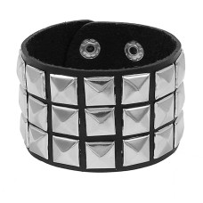 Black Pistol Studded Bracelet 3-Row (Black-Silver)